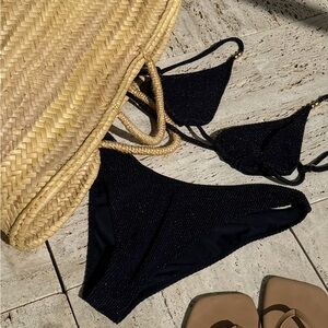 TJ Swim Sparkle Black Triangle Bikini Top + Bottom